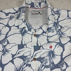 Quiksilver XXL Button‎ Up Shirt Floral Blue White Short Sleeve Mens
